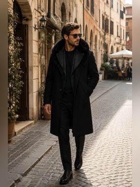 Italian Style Wool Overcoat w/ Removable Faux Fur Collar • Quiet Luxury • Unisex